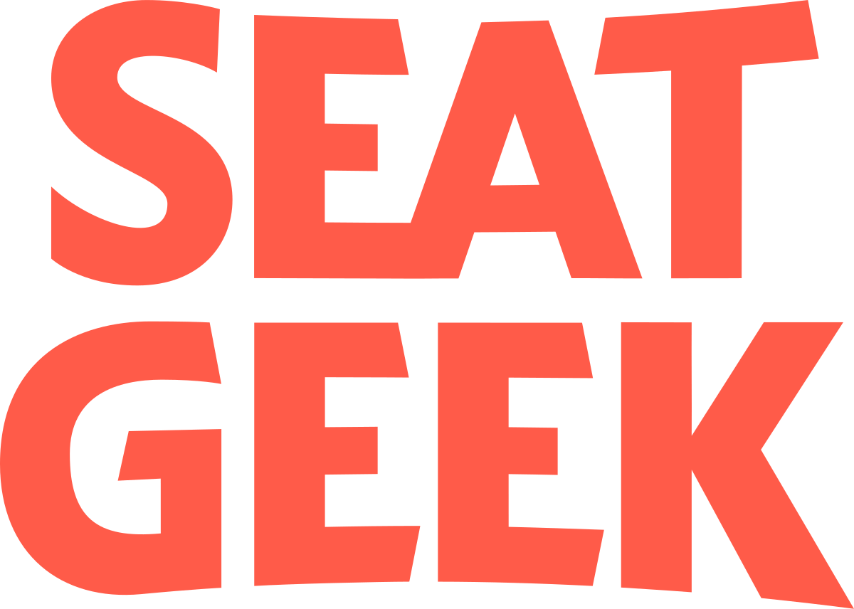 Seatgeek logo in bold red text on a transparent background, representing ticket purchasing platform.