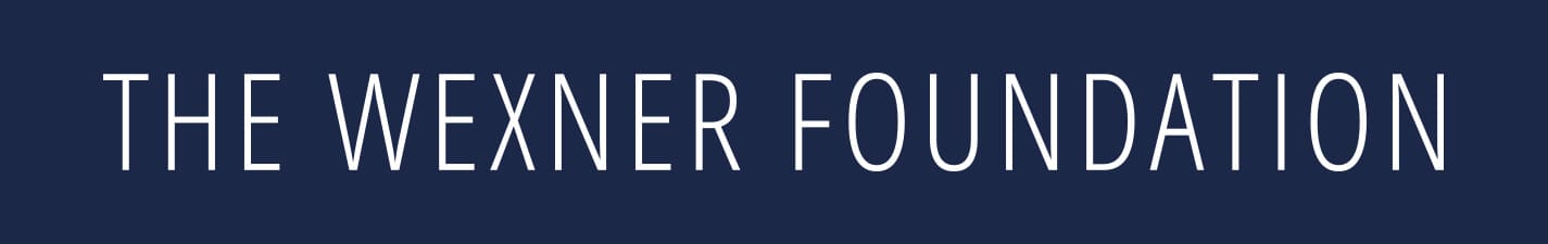 Wexner Foundation logo in white text on a dark blue background.