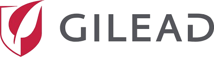 Gilead logo featuring a stylized red shield with a leaf and bold gray text, representing pharmaceutical innovation and healthcare.